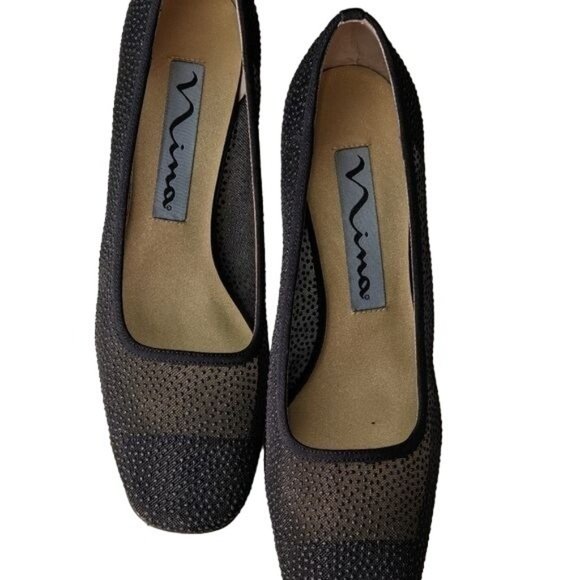NINA BLACK BEADED PUMPS HEELS SIZE 6.5M - Picture 2 of 5